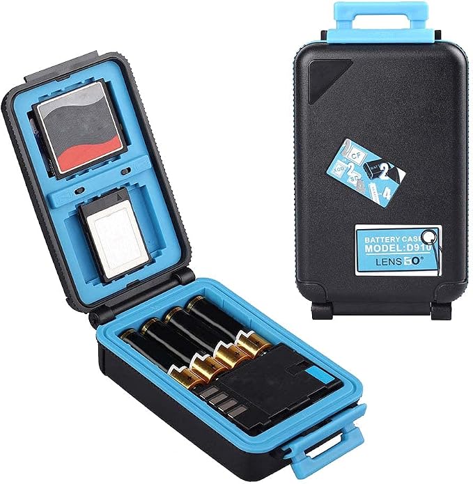 LENSGO Camera Battery Storage Box, Water-Resistant Anti-Shock Case for 2 Batteries & 6 Memory Cards (4 SD, 2 XQD/CF) by LENSGO