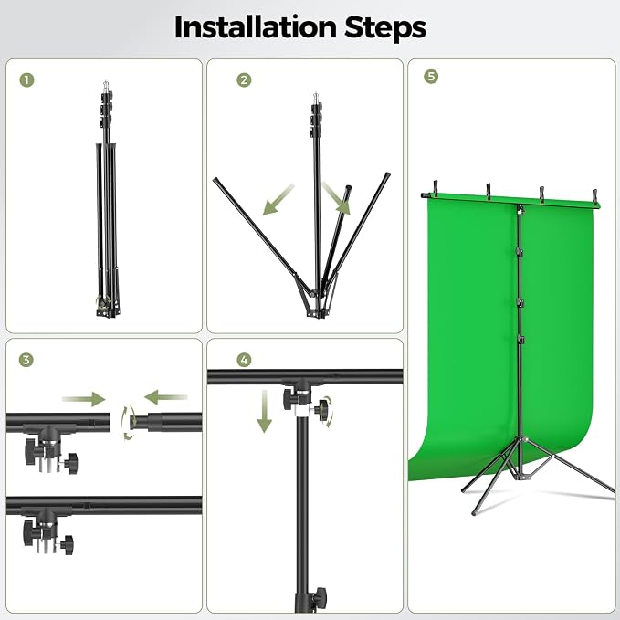 Emart 5x10ft Green Screen Backdrop Kit with T-Shape Stand and 4 Clamps | Reverse folding base for easy storage & transport，perfect for Photography, Photoshoot, Studio Video Recording, Streaming - Image 5