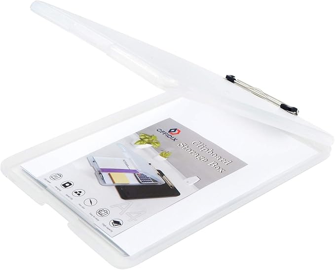 OFFIDIX Clipboard Storage Box Transparent Plastic Paper Clipboard Paper Holder Storage Clip Board Ideal for School, Home and Office Use by Offidix