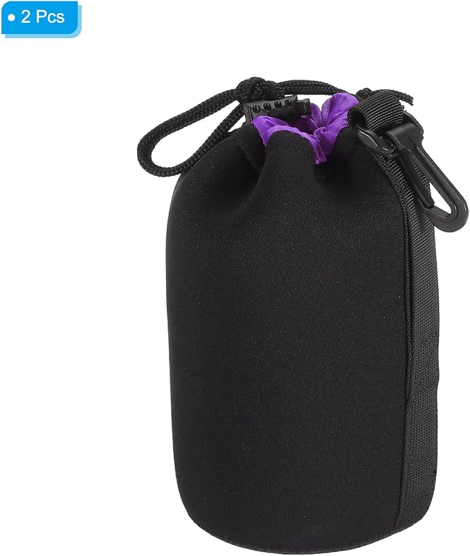 PATIKIL Camera Lens Bag, 3.5" IDx7.1 H Drawstring Lens Pouch with Thick Protective Neoprene, Lens Case for DSLR Camera Lens, Water Coffee Cups, Black, Purple - Image 3