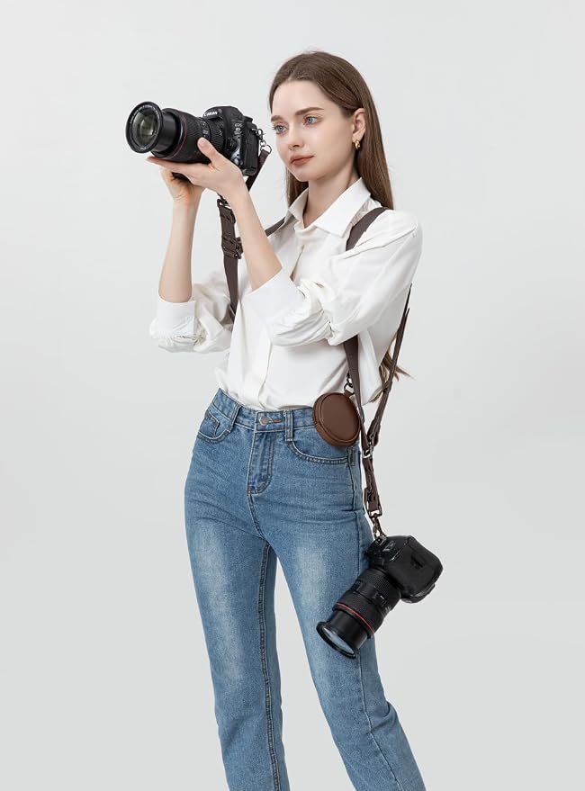 Dual Camera Harness Leather Camera Straps for Photographers for DSLR/SLR | Camera Holster Camera Harness for Photographers Leather Harness Camera Belt Spider Holster Camera Belt Camera Neck Strap - Image 2