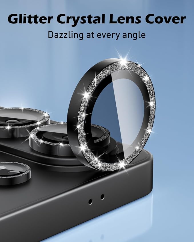 CloudValley for Samsung Galaxy S26 Ultra Camera Lens Protector Bling | 9H Tempered Glass + Aluminum Alloy Lens Protective Ring [Glitter Decoration] Ultra-HD Individual Lens Cover,Glitter Black - Image 2