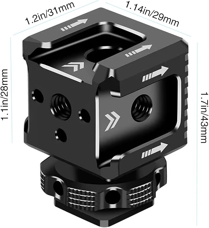 3 Port Cold Shoe Mount with 1/4"-20 Thread for Camera Cage Flash LED Monitor Microphone etc., Aluminum Camera Triple Cold Shoe Extension Bracket Compatible with Nikon, Canon, Sony..DSLR/SLR - Image 4