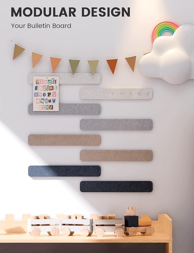 Fluxynara 13" x 2" Felt Wall Panels, Nordic Slate | 8-Pack Includes 50 Push Pins and Adhesive Tabs for Photos, Notes and Decor in Bedroom Doors, Home Office or Studios - Image 5