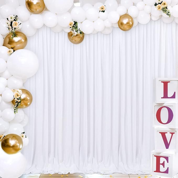 Joydeco White Backdrop Curtain for Parties, Wrinkle Free White Curtains Photo Backdrop for Wedding Decor, Birthday Party Graduation Baby Shower Photography(5ft x 8ft, 2 Panels) - Image 4