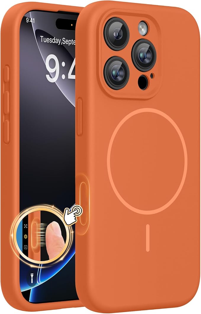 miracase Magnetic for iPhone 16 Pro Case, [Soft Anti-Scratch Microfiber Lining], Compatible with MagSafe, Liquid Silicone Case Shockproof Drop Protection Phone Case for 16 Pro,Orange | Compatible with MagSafe, Soft Microfiber Lining, Liquid Silicone Ca... by Miracase