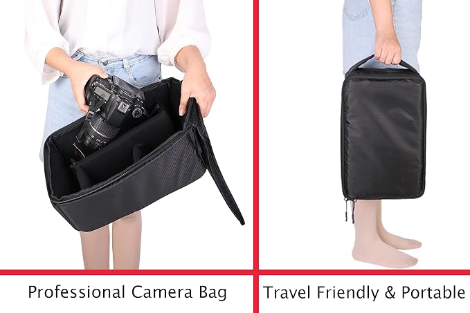 Roomy Camera Protective Bag Insert Waterproof Lens Pouch Shockproof DSLR SLR Carrying Case with Thicken Partition Padded Liner for Sony Canon Nikon Camera Flash Light & Accessories - Image 6