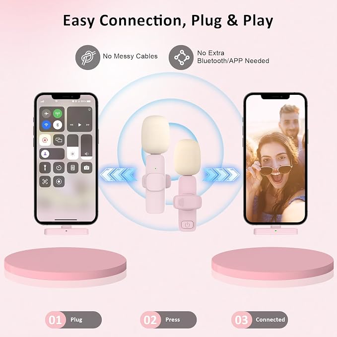 MAYBESTA Mini Wireless Lavalier Microphone for iPhone, iPad, Android - Bluetooth Lapel Phone Microphones for YouTube Video Recording - Clip on Lav Mic for Interview Podcast Vlog(Pink) - Image 4