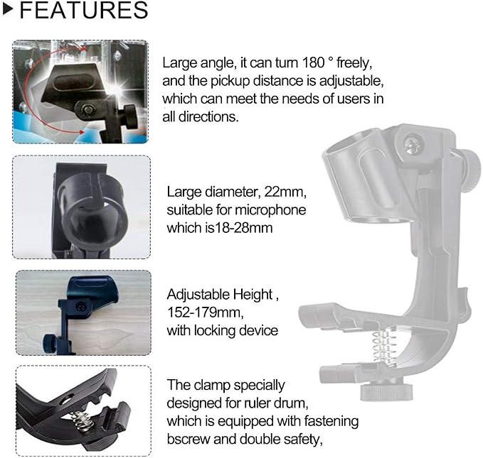 Adjustable Drum Rim Mic Clips, Microphone Mount Clamp (Pack of 2) | Rim-Mount Mic Clips Position Microphones Without a Floor Stand, Check Drum Rim and Microphone Fit Before Purchase - Image 5