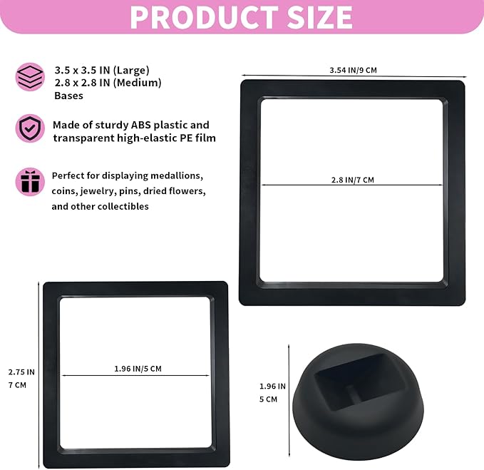 3D Floating Frame Display Cases, 10Pcs Transparent PE Film Jewelry Storage Box with Base Challenge Coin Display Frames Holder Stands Small Shadow Box Frame for AA Medallions Medal, Rock, Ring Necklace - Image 2