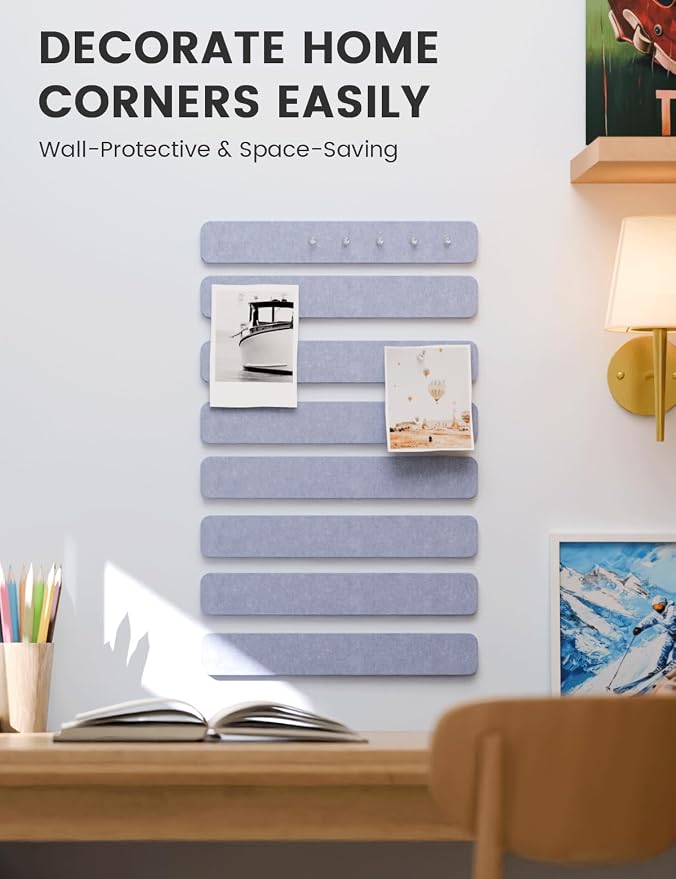 Fluxynara 13" x 2" Felt Wall Panels, Soft Periwinkle | 8-Pack Includes 50 Push Pins and Adhesive Tabs for Photos, Notes and Decor in Bedroom Doors, Home Office or Studios - Image 4