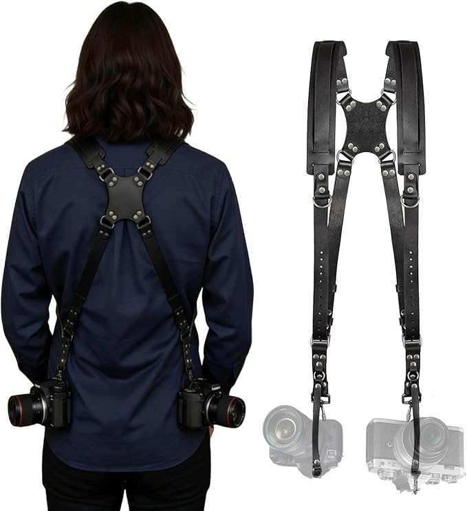 Camera Harness, Dual Camera Harness for Photographers, Leather Camera Strap for Two-Cameras for DSLR/SLR Strap by Unknown