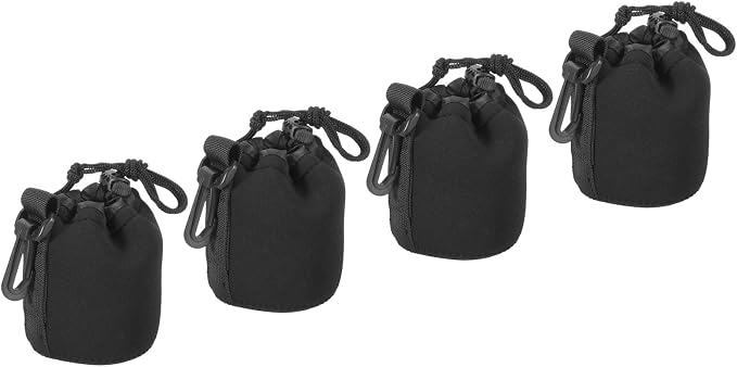 PATIKIL Camera Lens Bag, 4 Pcs 3" ID x 3.9" H Drawstring Lens Pouch with Thick Protective Neoprene, Lens Case for DSLR Camera Lens, Water Coffee Cups Black by PATIKIL