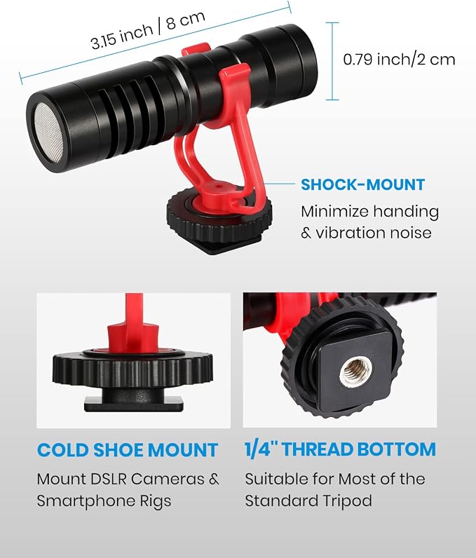 Moukey MCM-1 Camera Microphone, Video Mic with Shock Mount and Windshield, Professional Vlogging Kit for iPhone, Android Smartphone, DSLR Camera & Camcorder, Battery-Free Shotgun Mic - Image 4