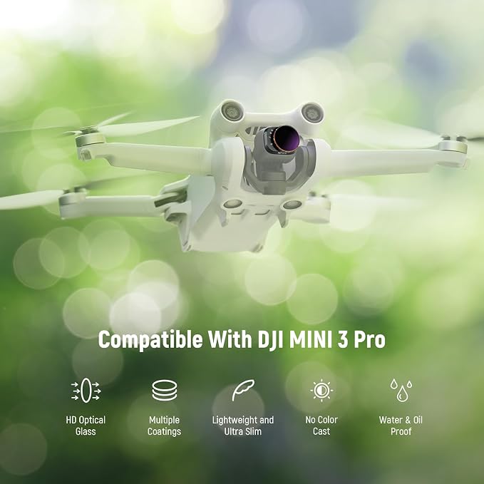 NEEWER Variable ND Filter Compatible with DJI Mini 3 / Mini 3 Pro, ND32-512 5-9 Stops Snap On Multicoated HD Optical Glass Slim Drone Camera Lens Aerial Video Photography Accessories - Image 2
