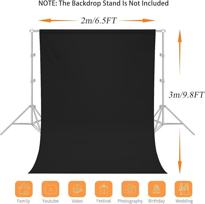 7x10 FT Black Photo Backdrop 100% Polyester Photography Background | Non-Reflective, Wrinkle-Resistant, Foldable Washable Black Sheet for Professional Photoshoot Portraits Party Video Studio - Image 2