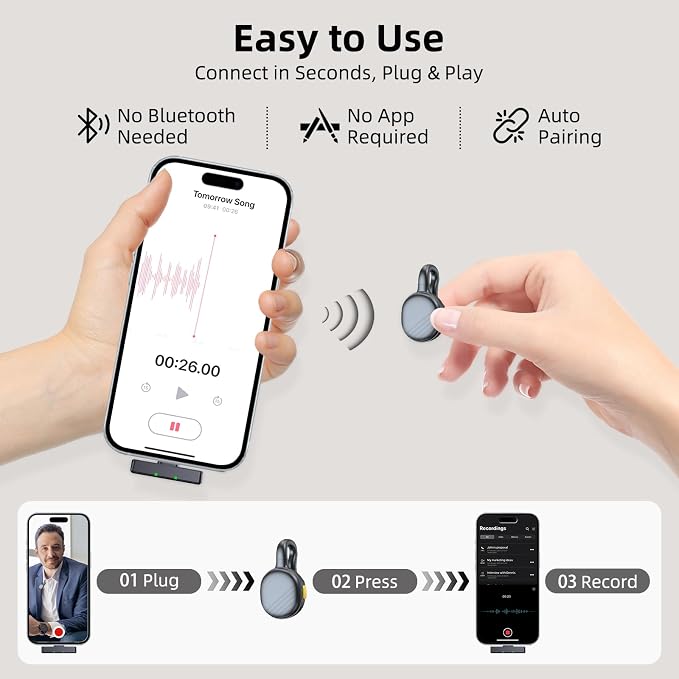 Wireless Mini Microphone for Android, Clip On Mic with Charging Case | 7H Battery Life, Noise Canceling Lapel Microphone for Content Creators Video Recording Vlogging, YouTube - Image 6