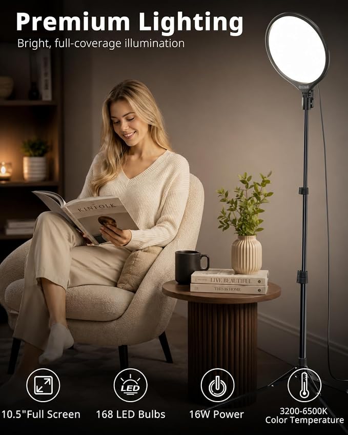 UBeesize 10" Ring Light with 62" Tripod Stand, Phone Holder and Remote | Dimmable Full-Screen, LED Selfie Light Kit, Adjustable Stand for Video Recording, Makeup, Live Streaming, 2H/4H/8H timer - Image 2