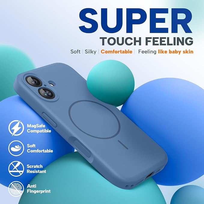 Miracase Silicone & Magnetic for iPhone 16 Case, Glass Blue | Compatible with MagSafe, Anti-Scratch Microfiber Lining, Liquid Silicone Case Shockproof Drop Protection Phone Case for 16 - Image 7