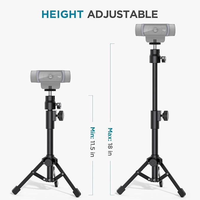 InnoGear Webcam Tripod, Extendable Webcam Stand for Desk with Phone Holder | for Logitech C922 C930e C920S C920 C615 C960 C920x BRIO 4K NexiGo N60, Crisy, Jitter-Free Video, Adjustable Height and Angle - Image 3