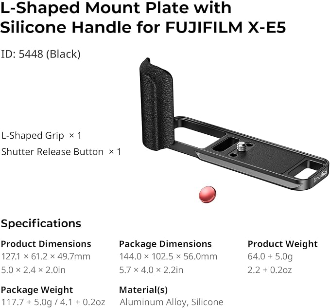 SmallRig L-Shape Grip Handgrip for Fujifilm X-E5 with Shutter Button | Built-in Quick Release Plate for Arca, 1/4"-20 Threaded Holes, Lightweight Ergonomic Grip - Image 9