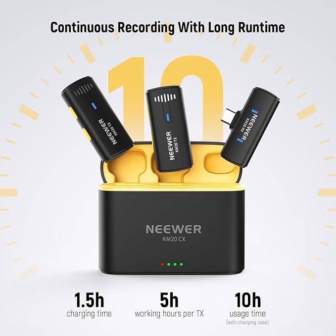 NEEWER Wireless Lavalier Microphone System for iPhone, Mini Clip on Lapel Mic Set with 2 USB C Transmitters/4 Receivers/OTG Adapter Compatible with iPhone Android Phone Computer Tablet, Black, KM20 - Image 6