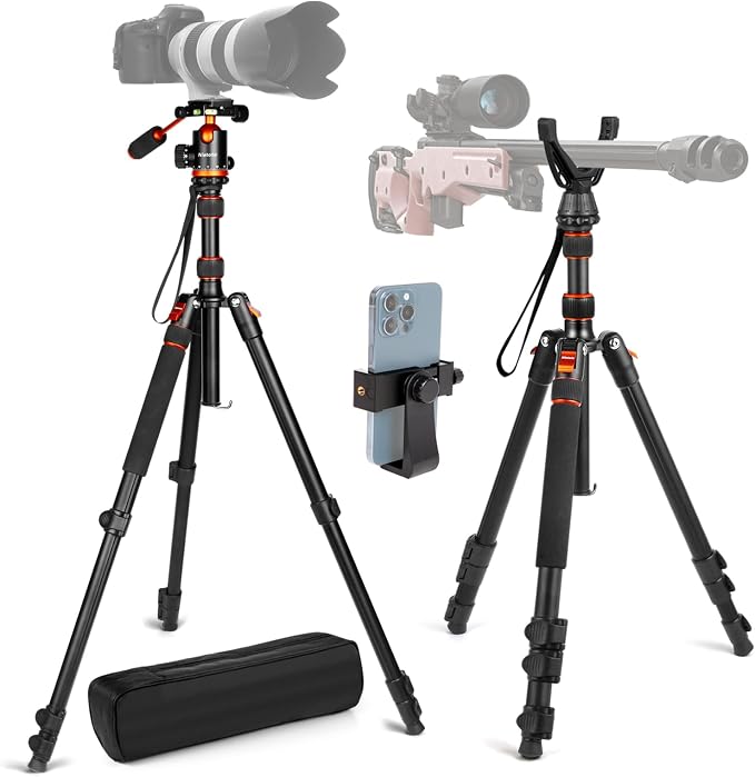 2 in 1 Camera Tripod & Hunting Stand Foldable, 68" Ball Head Tripod for Camera and Phone, Heavy Duty Tripod for DSLR Camera Lasers Binoculars Telescope Spotting Scope, Min Size 16.5" with Bag - Image 2