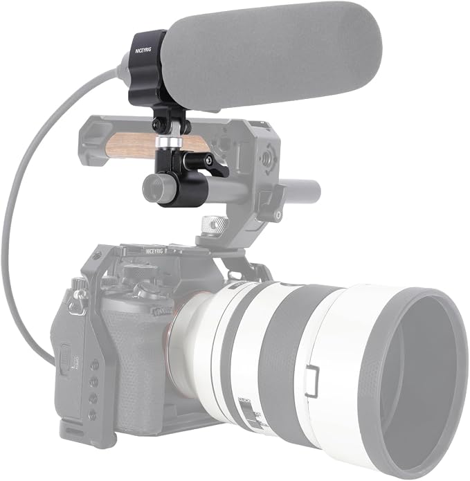 NICEYRIG Shotgun Microphone Holder Universal for Microphone/LED Torch - 628 | 18.5mm - 35mm Adjustable Aluminum Clamp for 15mm Rod Mount Shocks and Noises Absorption - Image 4