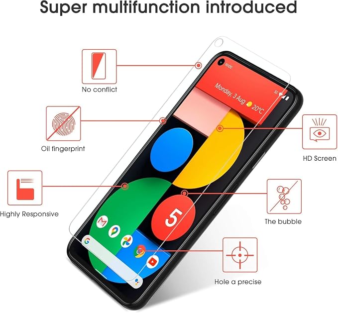 OMOTON [3 Pack Screen Protector for Google Pixel 5 - Tempered Glass/Case Friendly/Anti Scratch Screen Protector for Google Pixel 5 - Image 4