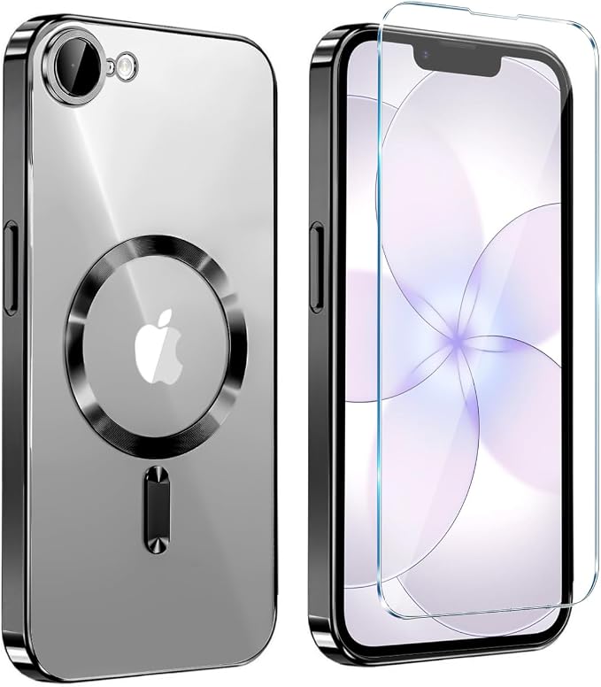 Magnetic Glossy Case for iPhone 17e,iPhone17e/16e Phone Case Slim Clear Luxury with Screen Protector & Camera Protector [Compatible with MagSafe], Shockproof Cover for iPhone Case 17e-Black by Unknown
