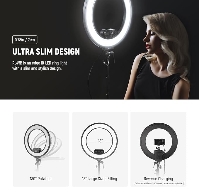 NEEWER 18 Inch Edge Lit Ring Light with Tripod Stand Phone Holder Compatible with iPhone for Video Recording Selfie Makeup Studio Streaming, 45W 2900-7000K APP 2.4G Control Ringlight Lighting, RL45B | Compatible with iPhone, Video Recording Selfie Make... - Image 8