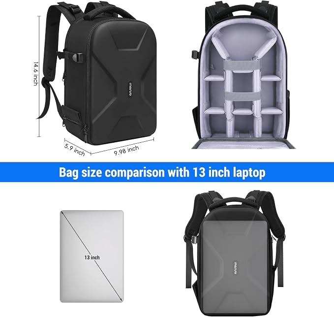 MOSISO Camera Backpack, DSLR/SLR/Mirrorless Photography Camera Bag | Waterproof Hardshell Bag with Insert&Tripod Holder&Laptop Compartment Compatible with Canon/Nikon/Sony, Black - Image 4