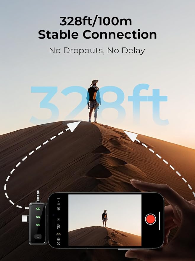 MENERESAS Wireless Lavalier Microphone for iPhone: Mini Microphone Noise Reduction - 328ft Transmission & 20H Battery Life for Video Recording, 3-in-1 Universal Camera & Android, Deep Grey - Image 5