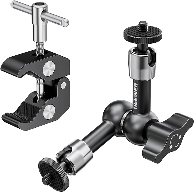 NEEWER 6"/15cm Adjustable Magic Arm with Super Clamp, 1/4" & 3/8" Threads, 1/4" Screws for Flash/LED Light/Microphone/Monitor, Compatible with SmallRig Camera Cage, Max Load: 4.4lb/2kg, ST15C by Neewer