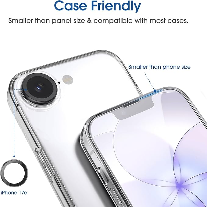 amFilm OneTouch for iPhone 17e Screen Protector 6.1'' Tempered Glass | Auto-Alignment, 30s Install, Bubble Free, Scratch & Drop Protection, HD Clear, Camera Lens Protector, 2+2 Pack (17E-6.1'') - Image 6