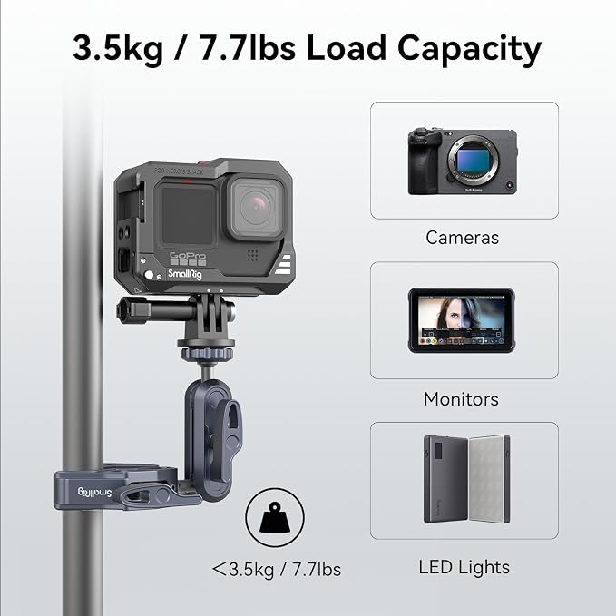 SMALLRIG Super Clamp Mount, Ballhead Magic Arm and Adapter for Gopro | Camera Monitor Mount with 1/4''-20, 3/8''-16 Threaded Holes, for Gopro / DSLR / Stabilizer - Image 2