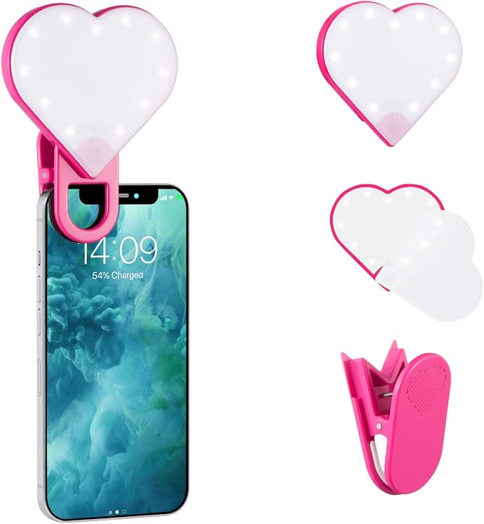 Riki Sweetheart Clip-On LED Makeup Mirror and Selfie Light, Rechargeable with Long-Lasting Battery, CRI 95+ for Phone, Laptop, and iPad, Film for TikTok, Instagram (Hot Pink) by RIKILOVESRIKI