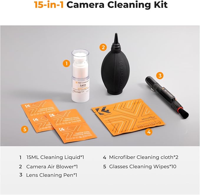 K&F CONCEPT 15-1 Lens Cleaning Kit for DSLR, Phone, Photography Enthusiasts | Strong Blower,Safe Cleaning Solution,Anti-Static Lint-Free Pen,Portable Microfiber Cleaning Cloth Multi Device Use,MK06 - Image 8