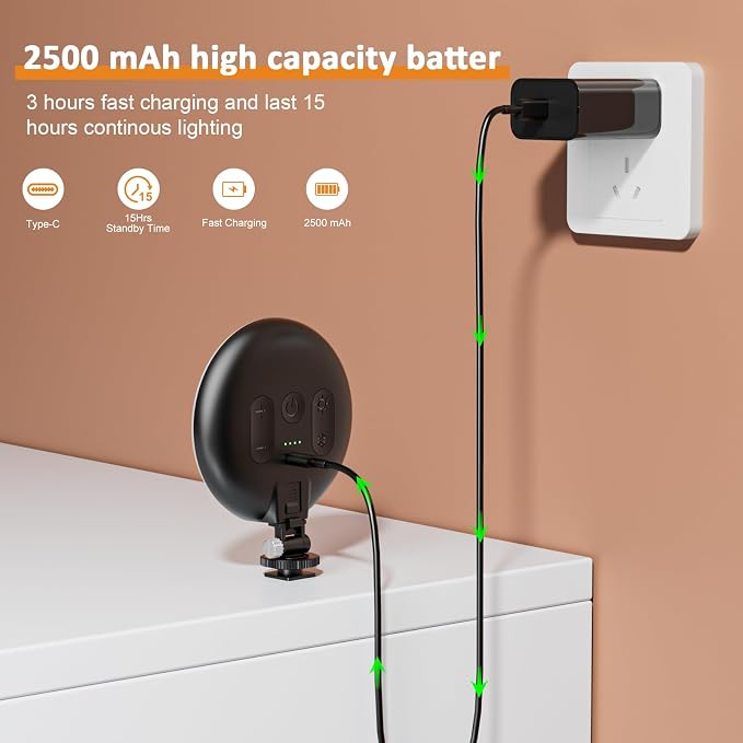 Anautin 60 LED Ring Light, Rechargeable Selfie With Front & Back Clip, 2500-6500K Portable Phone, Adjustable 3 Modes for iPhone, iPad, Tablet, Laptop, CRI97+, 90 Grams (Black) - Image 6