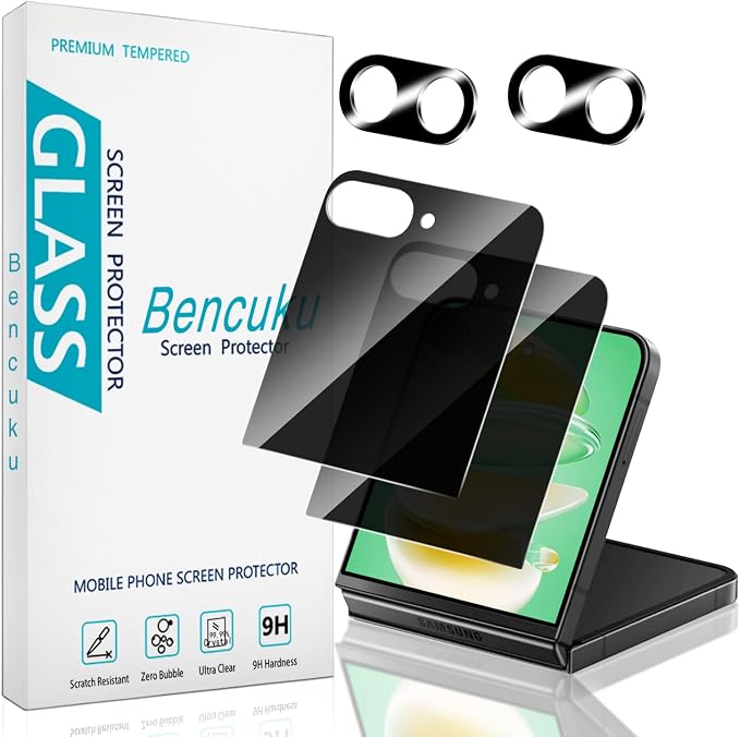 2+2 Pack Privacy Screen Protector for Samsung Galaxy Z Flip 8 | Anti Spy Tempered Glass, with Camera Lens Protector, Anti Scratch, Bubble Free by Bencuku