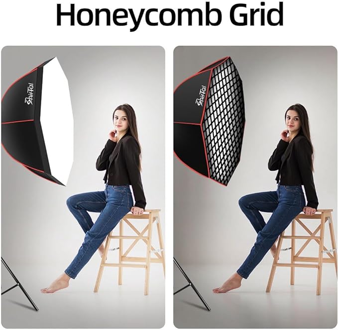 Softbox Photography Lighting Kit,37" Octange Softbox Lighting Kit with Honeycomb Grid 110W 2700K-6500K 11000Lux Dimmable LED Prismatic Lamp and Remote Control, Lighting for Video Recording - Image 6