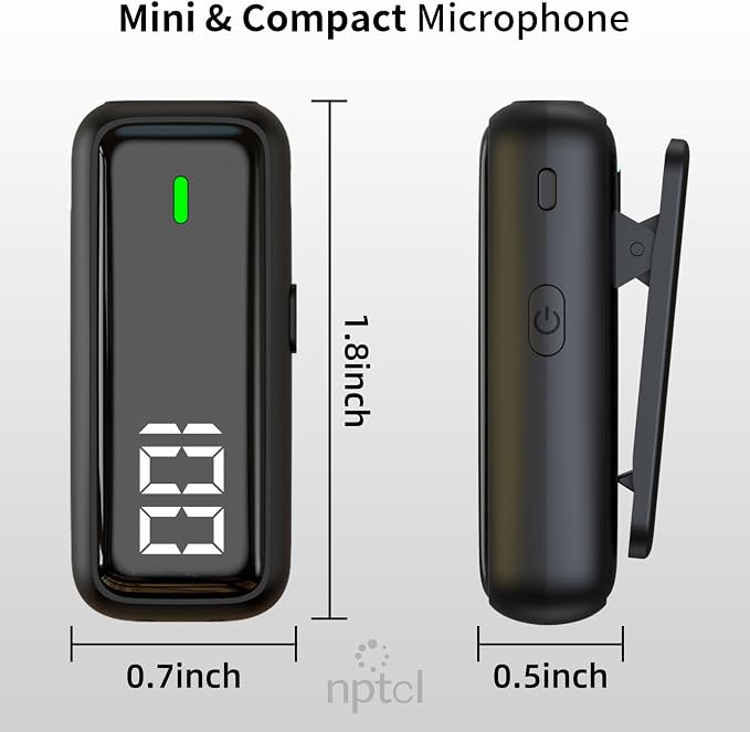 NPTCL Wireless Clip on Microphone for iPhone iPad Android, Type USB C Mics | Digital Battery Indicator Light, Noise Cancellation, 12 Hour Charging Case, 70Ft Recording for Youtube Tiktok Podcast, 1 Pack - Image 8