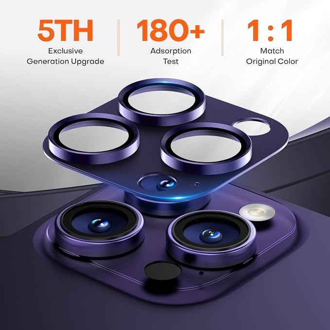 Camera Lens Protector for iPhone 16/15/14 Pro Max & 16/15/14 Pro | Deep Purple, Aluminum Alloy, 9H+ Glass Camera Cover, Nano Reinforced Adhesive, Anti-Drop, Anti-Scratch, Case Friendly - Image 3