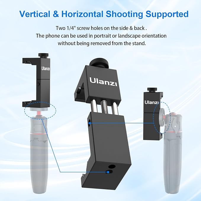 ULANZI ST-02S Aluminum Phone Tripod Mount w Cold Shoe Mount, Support Vertical and Horizontal, Universal Metal Adjustable Clamp for iPhone 12 11 Pro Xs X Max 8 7 Plus Samsung Android Smartphones - Image 2