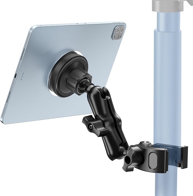 OHLPRO Magnetic Tablet Holder for Mic Stand,360° Adjustable Microphone Music Stand Phone Holder Mount,Tablet Mount Clamp for Peloton Bike,Treadmill, Stroller, Cabinet, Fits MagSafe, All Tablets,Phones by OHLPRO