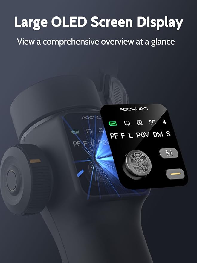 AOCHUAN Gimbal Stabilizer for iPhone w/Extension Rod,Face Tracking(SmartV8) | Phone Gimbal for iPhone with Built-in 7.8Ft Extension Rod, Full-Screen Oled Display, Ideal for Tiktok Recording(Black) - Image 6