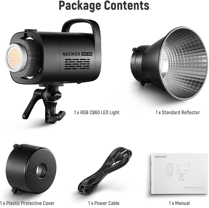 NEEWER CB60 RGB 70W LED Video Light with App Control, Bowens Mount COB Full Color Continuous Output Lighting 18000Lux/1m CCT 2700K-6500K CRI97+ 17 Scenes for Photography/Studio Video Recording - Image 9
