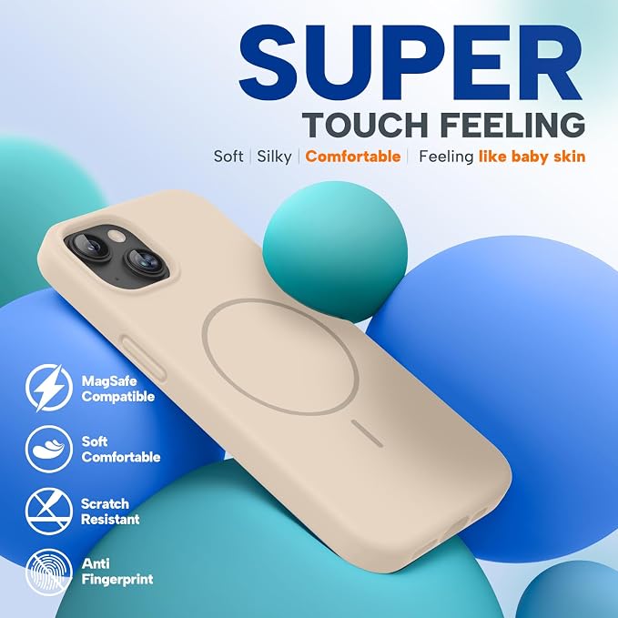 miracase Magnetic for iPhone 13 Case, [Soft Anti-Scratch Microfiber Lining], Compatible with MagSafe, Liquid Silicone Case Shockproof Drop Protection Phone Case for 13, Sand - Image 6