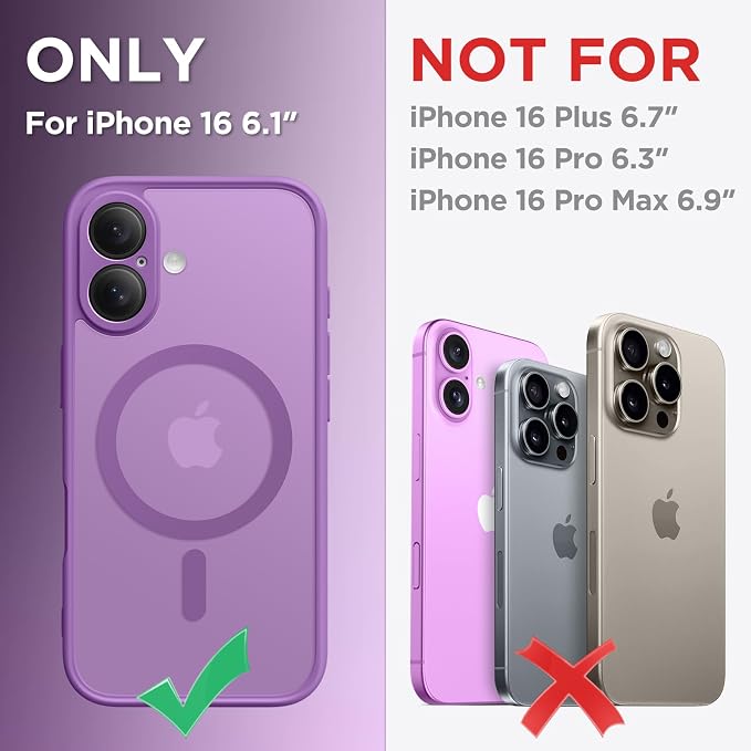 CAPRARO for iPhone 16 Case, Compatible with MagSafe | Upgraded [Full Camera Protection] Protective Translucent Matte Women Girl Magnetic Phone Case Cover, Jieshi Purple - Image 2