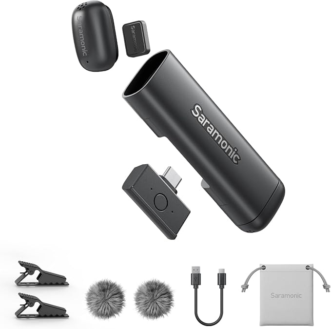 Saramonic Air SE Wireless Mini Microphone for iPhone 17/16/15 & Android, 48kHz/24-bit, AI Noise Cancellation, Clip on Content Creator Microphones for Interview YouTube TikTok Vlogging (2TX + USB-C RX) by Saramonic